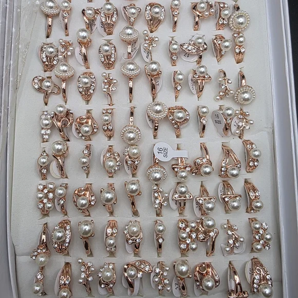 Elegant Pearl and Rose Gold-tone Ring Set #1 - Picture 2 of 2